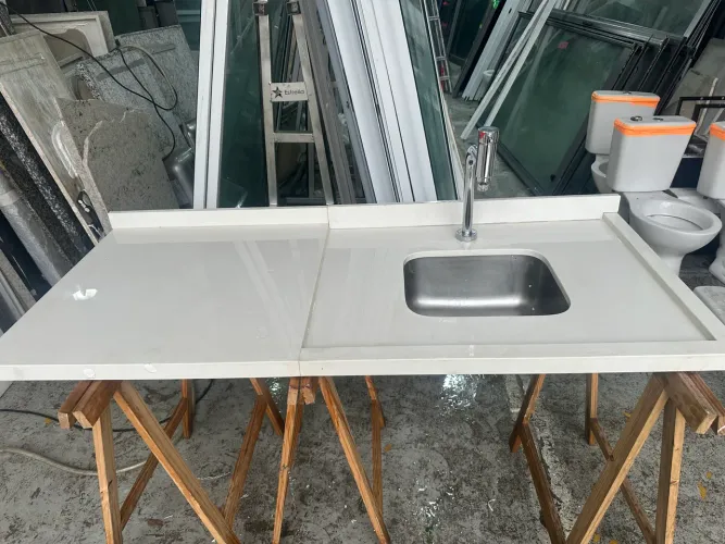 Pia de cozinha quartzo branco 