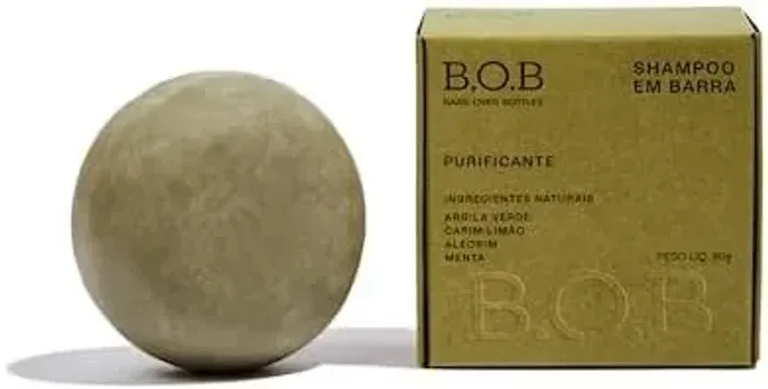 BOB Shampoo em Barra Purificante Natural Alecrim Menta Cabelos Oleosos Longa Duração - 80g