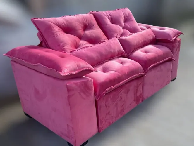 Sofá Rosa de 3 Lugares - Novo!