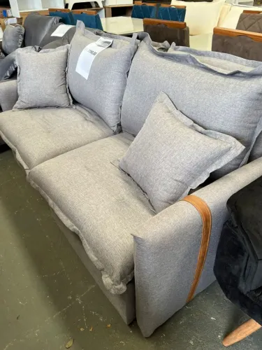 Sofá Linho Cinza Molas Ensacadas FRETE GRÁTIS