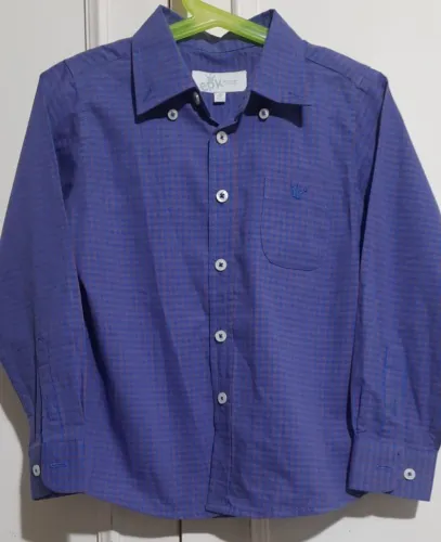 Camisa infantil EPQ estampa Vichy azul, 5 anos