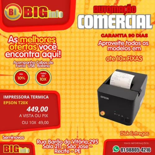 Impressora Termica de Recibos Epson TM-T20X (Serial / USB) - Em ate 10x Fixas - GARANTIA