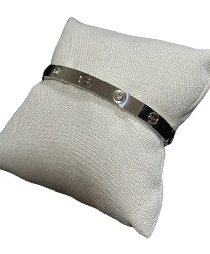 pulseira bracelete com strass prata - aço inoxidável