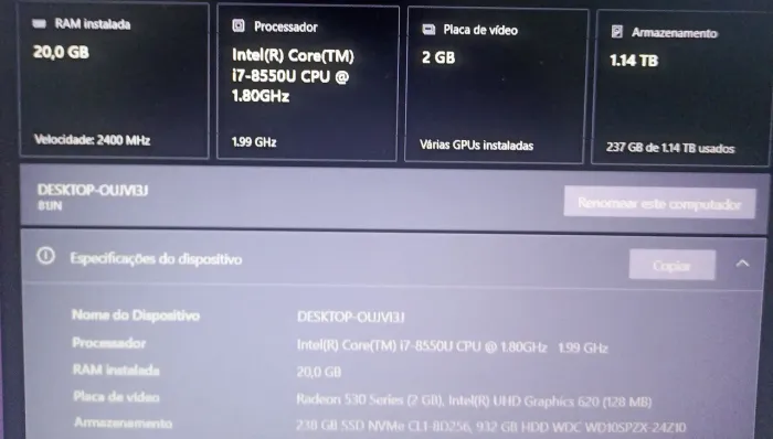 Notebook Lenovo Gamer i7 com placa de vídeo e SSD 