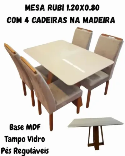 Mesa Rubi 1.20x0.80 Com 04 cadeiras Madeira