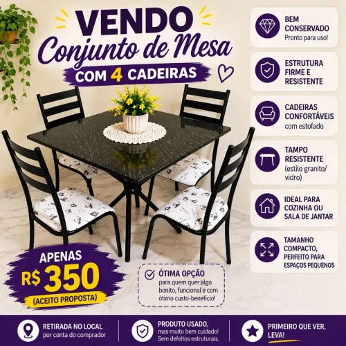 Conjunto de mesa com 4 cadeiras