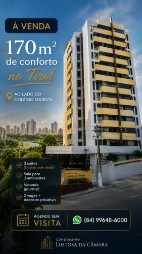 Apartamento 170m², 3 suítes, região do Tirol ao lado da escola Marista