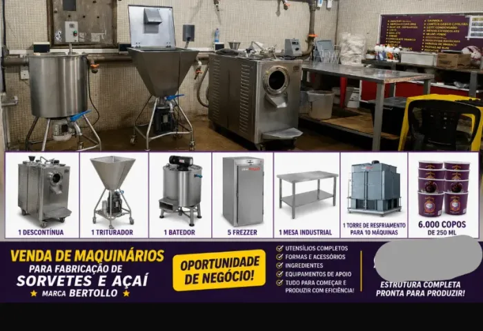Vendo Maquinário para Fabricação de Sorvete e Açaí 