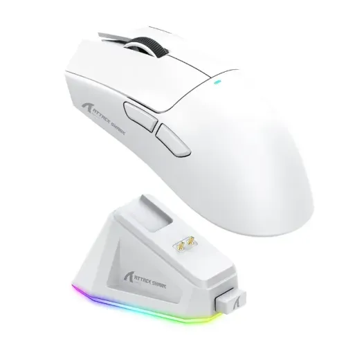 Mouse Gamer sem Fio Attack Shark X11 com Base de Carregamento Magnético RGB, Tri-Mode, 22.