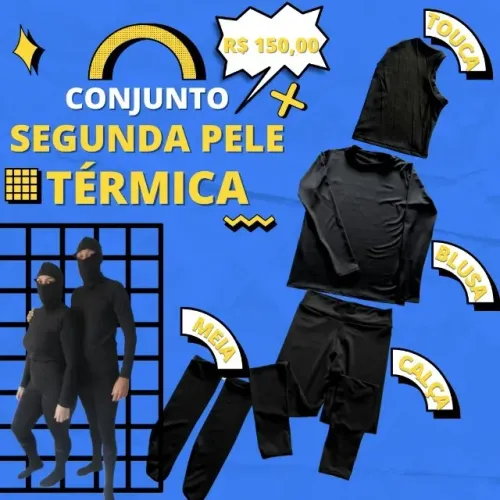 FRIO !!! Conjunto Segunda Pele Inverno (Camiseta, Calça, Meia e Balaclava)