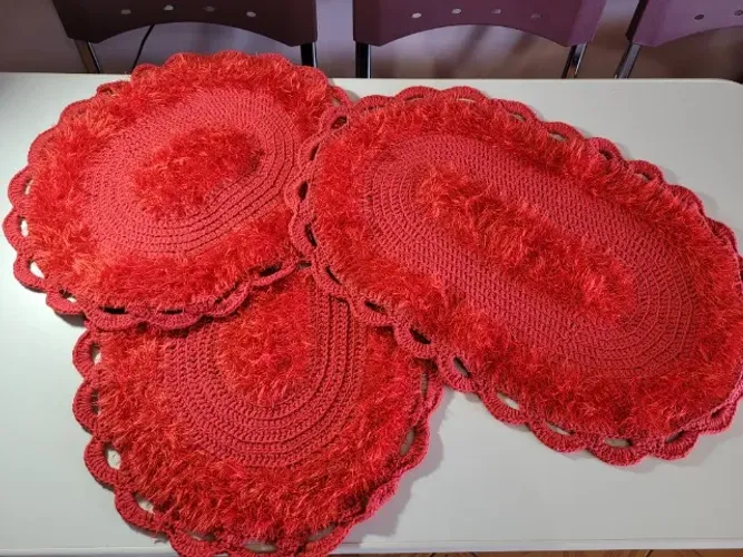 Jogo de Banheiro Crochê Felpudo (JB01 Vermelho)