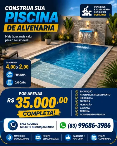 Piscina de Alvenaria - 4,00x2,00 - Tudo Incluso