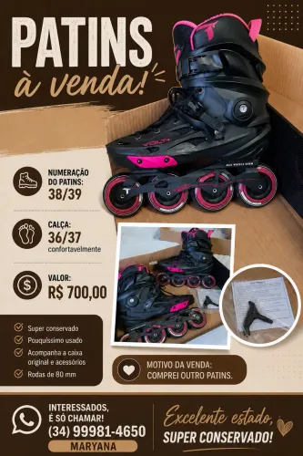 Patins tam.38/39 calça numeração 37 SUPER CONSERVADO!