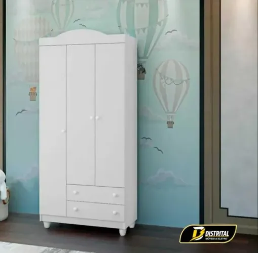 Guarda Roupa Lara Infantil 3 Portas 2 Gavetas Pronta Entrega