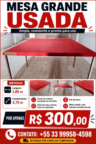 Mesa grande usada, medindo 1,85 m x 2,75 m