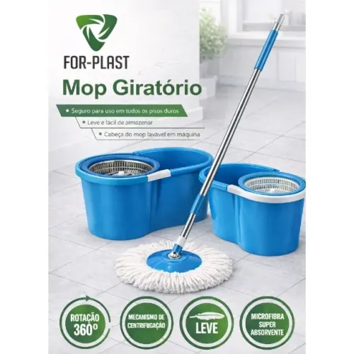 Mop Giratório Essencial Esfregão Cesto Plástico 8 Litros ForPlast