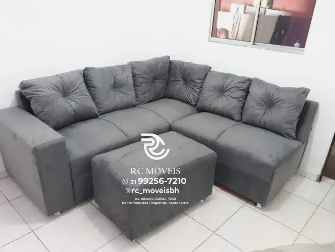 Sofá de Canto com Puff Suede macio D33 Confortável Direto da Fábrica