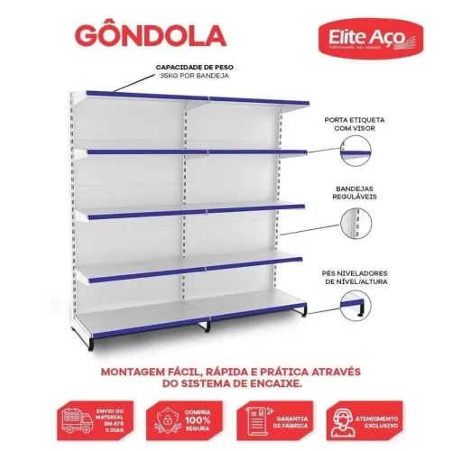 2 Gôndolas Mercado Parede Prateleira Petshop
