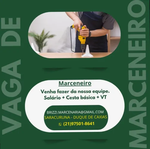 Contrata-se: Marceneiro com Experiência (MDF e Madeira Maciça)