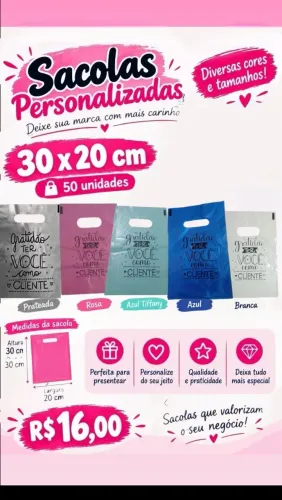 Sacolas boca de palhaço Personalizada Gratidão 30x20 cm