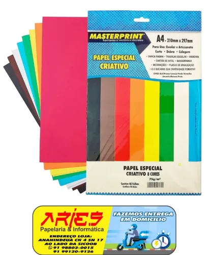 PAPEL ESPECIAL CRIATIVO 8 CORES A4 75G 45 FOLHAS MASTERPRINT 