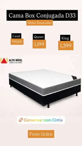 Cama Box Conjugada D33 Molas Ensacadas (Casal/ Queen/ King)