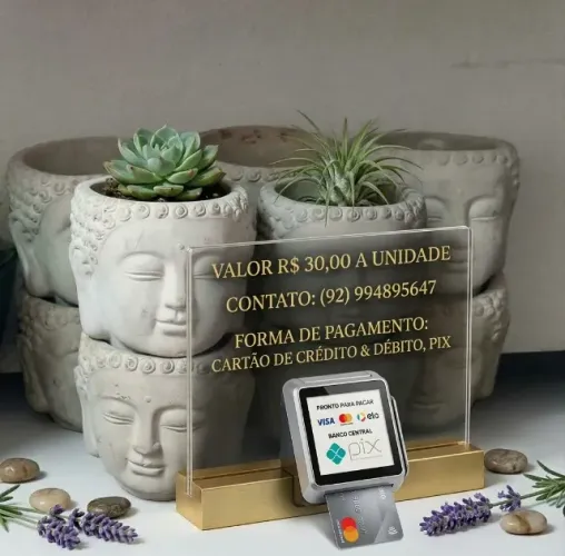 Vaso / Cachepô Cabeça de Buda em Cimento - Decoração Zen e Vasos para Suculentas
