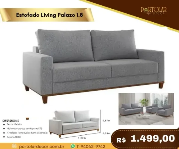 Estofado Living Palazo 1.8, a pronta entrega