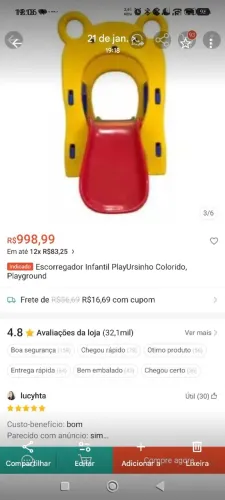 Escorregador Infantil PlayUrsinho Colorido, Playground!