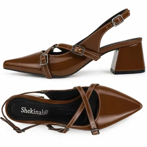 Scarpin Feminino Shekinah Bico Fino Salto Baixo Slingback Fivelas Confortável