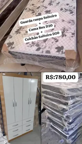 Cama Box solteiro+Colchão Solteiro D20+Roupeiro Solteiro Novo Diretamente de Fabrica ?