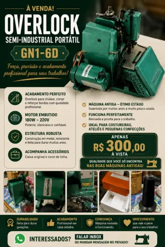 Máquina Overlock Semi-Industrial GN1-6D Portátil 220V