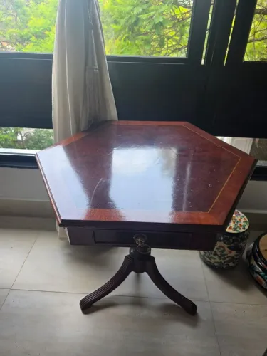 Mesa apoio hexagonal madeira com gavetas vintage