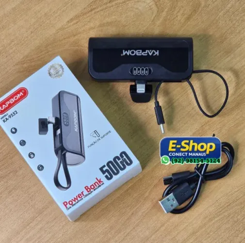 carregador portátil Kapbom KA-9552 com capacidade de 5000mAh e conector lightning integrad
