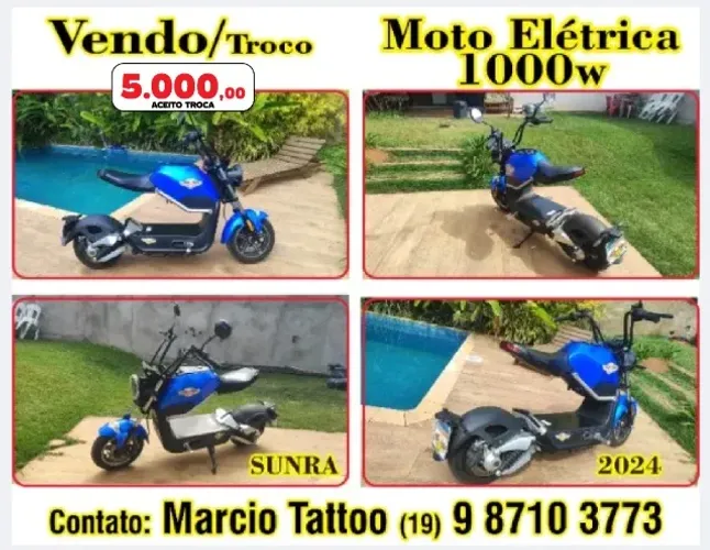 vendo ou troco, moto eletrica sunra modelo miku 1000w carrega qualquer tomada 110/220