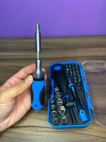 Jogo Chave Fenda Catracada Bits Soquetes Azul Sextavado