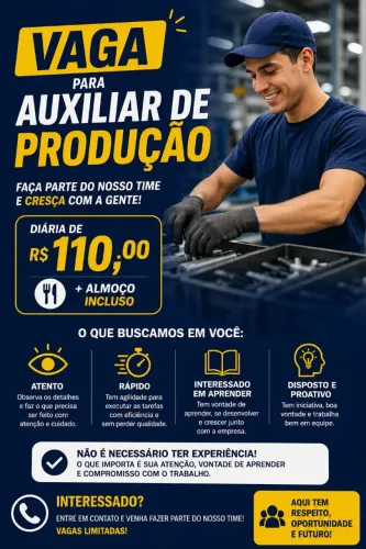 Vaga para auxiliar de produção comunicação visual 