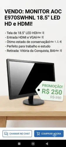 Monitor AOC 18.5" LED HD com HDMI - Modelo E970SWHNL