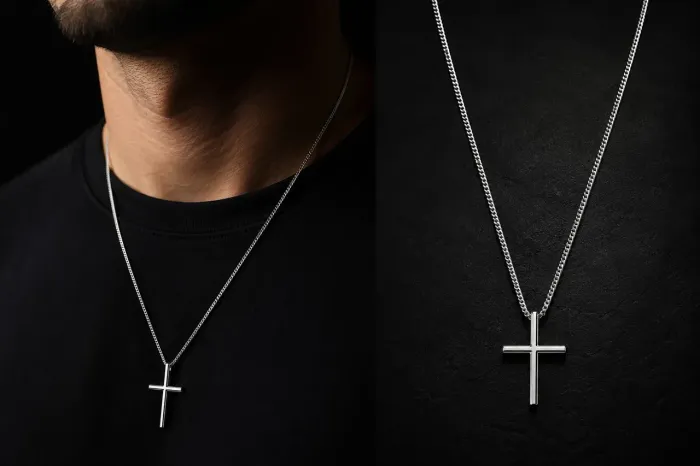 Corrente de aço inoxidável com crucifixo masculina 