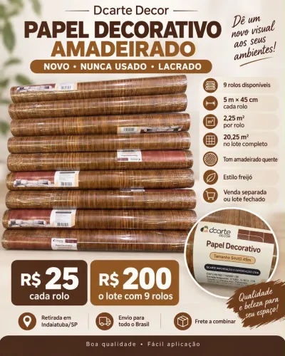 Papel Decorativo Dcarte Decor - Amadeirado | 9 Rolos