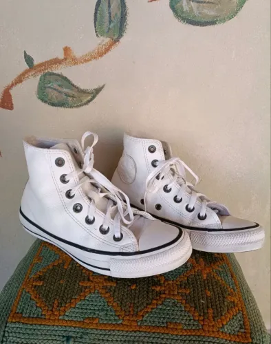 ALL star Branco couro