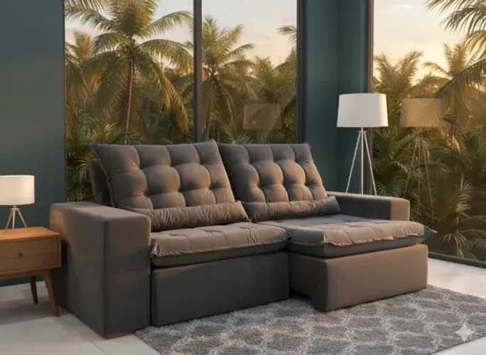 Sofá Cinema Londres 2,52m Cinza - Pillow 10cm + Kit Almofadas Inclusas