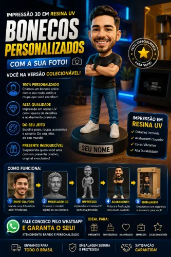 Boneco Personalizado em Impressão 3D | Feito com Sua Foto | Resina UV Premium