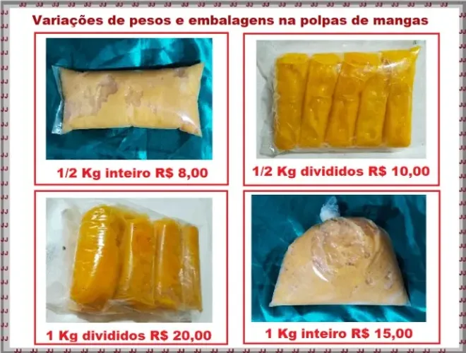 Polpa de manga 1/2 e 1 Kg em embalagens variadas