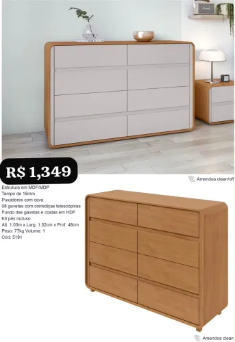 Cômoda Loop 8 gavetas - Promoção