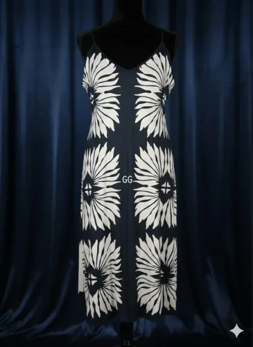 Vestido Preto Estampado Longo G5