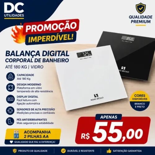 Balança Digital Corporal De Banheiro Até 180 Kg Vidro