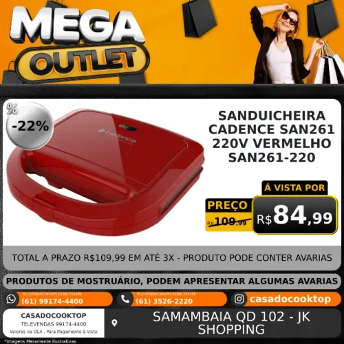 SANDUICHEIRA CADENCE SAN261 220V VERMELHO SAN261-220
