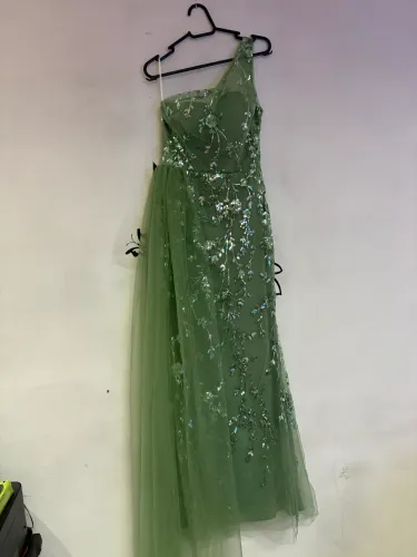 Vestido de Festa Longo Verde Sálvia ADYCE - Bordado, Um Ombro Só, Novo (Tam P)