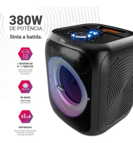 Caixa de Som Philco Extreme 380W Flash Lights PCX4800